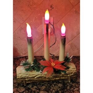 Vtg Christmas Electric Log & Candles Union Blow Mold w/ Flame Bulbs Centerpiece